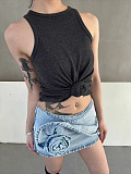 SUPER WHOLESALE | Denim Mini Skirt with 3d Rose