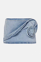 SUPER WHOLESALE | Denim Mini Skirt with 3d Rose