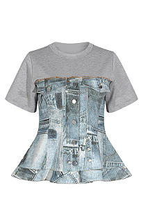 SUPER WHOLESALE | Patchwork Pinted T-shirt