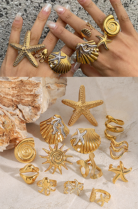 SUPER WHOLESALE | Stainless Steel 18k Plated  Sea Theme Rings