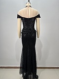 SUPER WHOLESALE |  Elegant Beaded Sequins Floor-length Evening Dress
