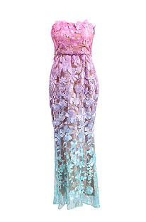 SUPER WHOLESALE |  Strapless Flower Patchwork Slim-fit Dress