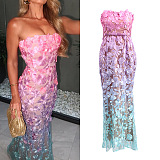 Strapless Flower Patchwork Slim-fit Dress
