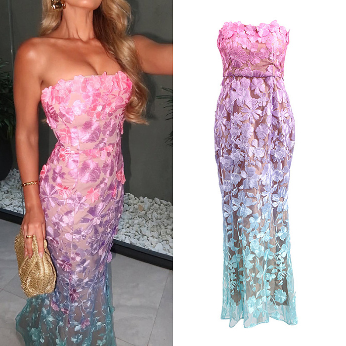 Strapless Flower Patchwork Slim-fit Dress