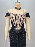 SUPER WHOLESALE |  Elegant Beaded Sequins Floor-length Evening Dress