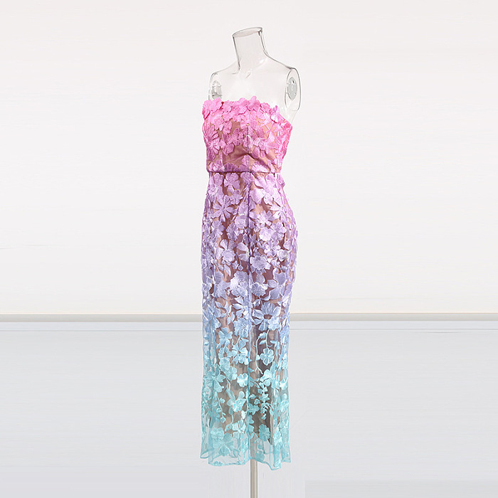 Strapless Flower Patchwork Slim-fit Dress