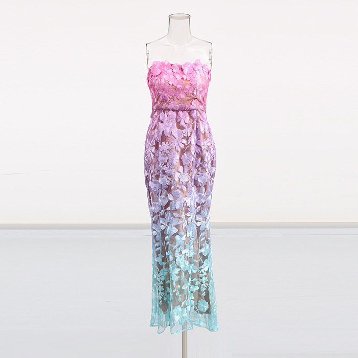 Strapless Flower Patchwork Slim-fit Dress