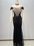 SUPER WHOLESALE |  Elegant Beaded Sequins Floor-length Evening Dress