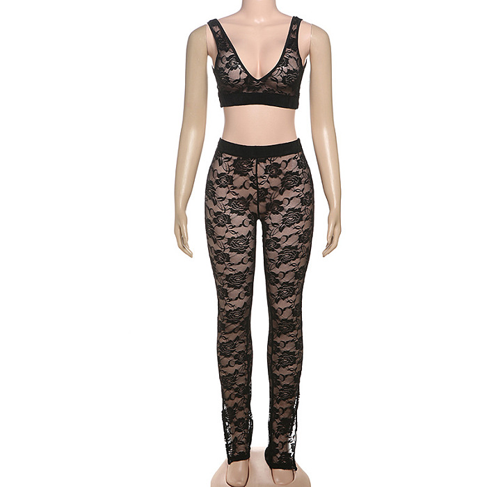 SUPER WHOLESALE | Lace Set with Cropped Tank Top