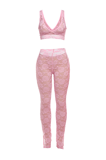 SUPER WHOLESALE | Lace Set with Cropped Tank Top