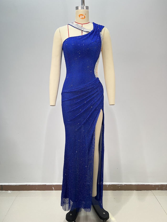 SUPER WHOLESALE | One-shoulder Bling Bling Evening Dress