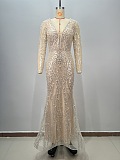SUPER WHOLESALE | Plunging Pearl Beaded Gown