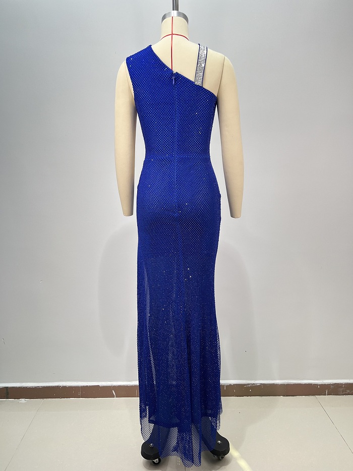 SUPER WHOLESALE | One-shoulder Bling Bling Evening Dress