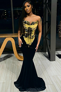 SUPER WHOLESALE | Strapless Gold Plated Gown