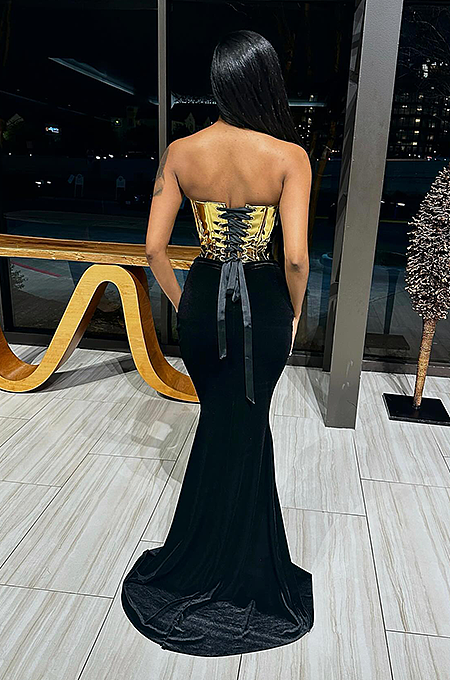 SUPER WHOLESALE | Strapless Gold Plated Gown