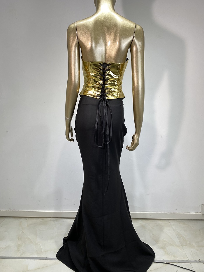 SUPER WHOLESALE | Strapless Gold Plated Gown