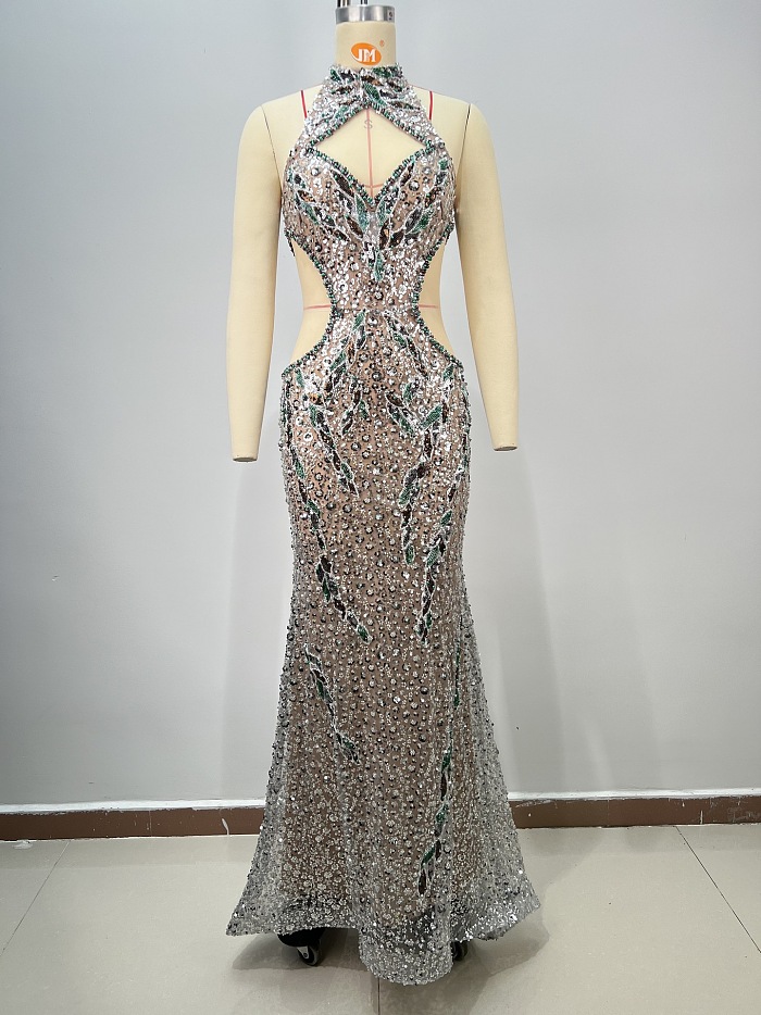 SUPER WHOLESALE | Mockneck Beaded Gown