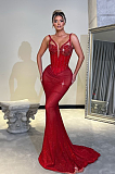 SUPER WHOLESALE | Beaded Gown in Wine Red
