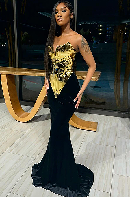 SUPER WHOLESALE | Strapless Gold Plated Gown