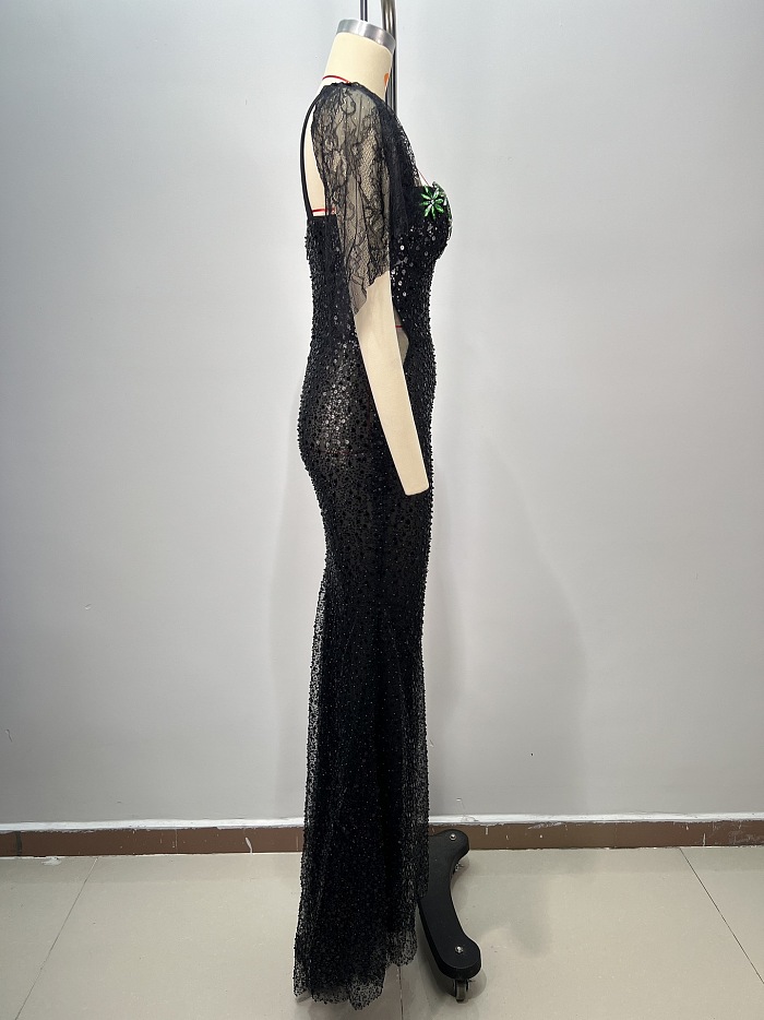 SUPER WHOLESALE | One-shoulder Sequins Evening Dress