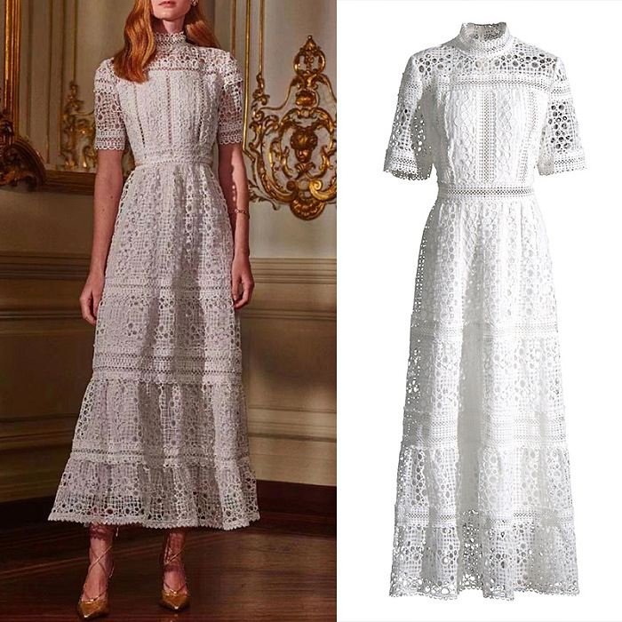 SUPER WHOLESALE | Lace Stand Collar Long Dress