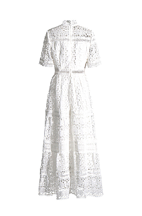 SUPER WHOLESALE | Lace Stand Collar Long Dress