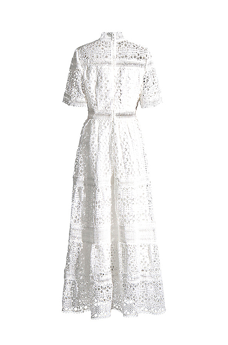 SUPER WHOLESALE | Lace Stand Collar Long Dress
