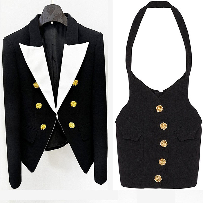 SUPER WHOLESALE| Big Collar Blazer & Skirt Set
