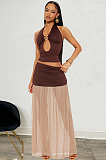 Patchwork Front Cut-out Long Dress