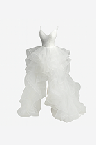 White Layered Ruffle Tulle Gown with Spaghetti Straps