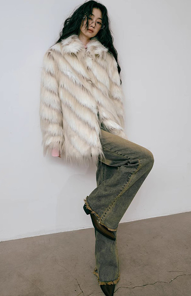 Faux Fur Jacket in Two Tones