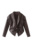Self-tie Blazer Collar Leather Jacket Top