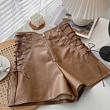 Lace Up Leather Shorts
