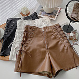 Lace Up Leather Shorts