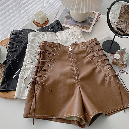 Lace Up Leather Shorts