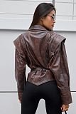 Self-tie Blazer Collar Leather Jacket Top