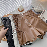Lace Up Leather Shorts