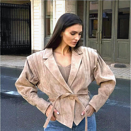 Self-tie Blazer Collar Jacket Top