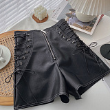 Lace Up Leather Shorts