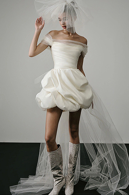 French Satin Off-shoulder Evening Dress