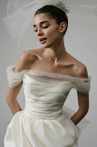 French Satin Off-shoulder Evening Dress