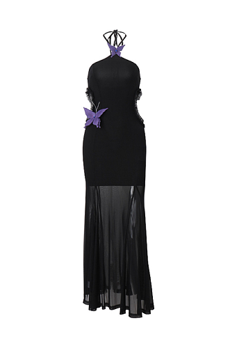 Halter Mesh Patchwork Long Dress