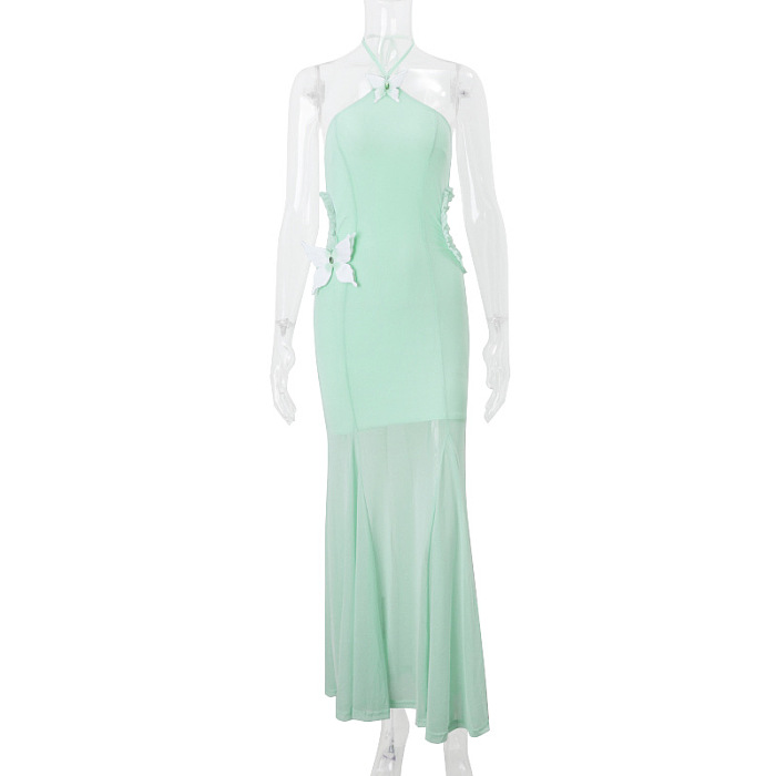Halter Mesh Patchwork Long Dress