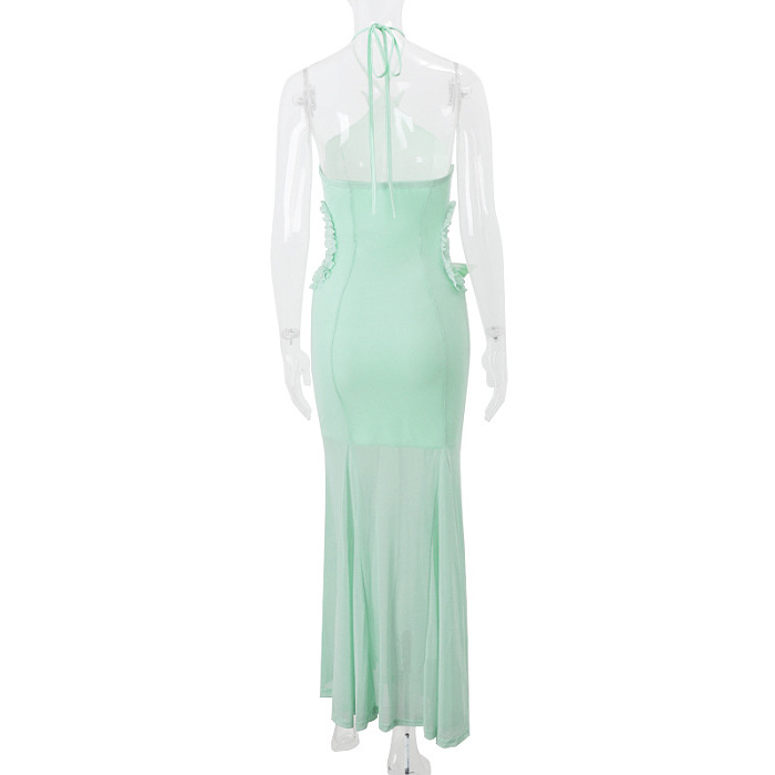 Halter Mesh Patchwork Long Dress