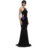 Halter Mesh Patchwork Long Dress