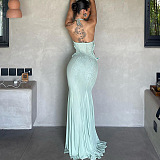 Halter Mesh Patchwork Long Dress