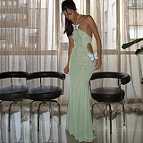 Halter Mesh Patchwork Long Dress