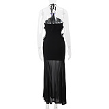 Halter Mesh Patchwork Long Dress