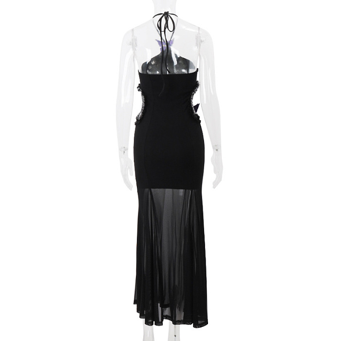 Halter Mesh Patchwork Long Dress