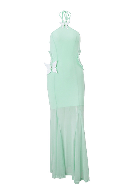Halter Mesh Patchwork Long Dress